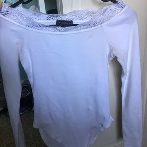topshop off the shoulder white lace bodysuit US 4
